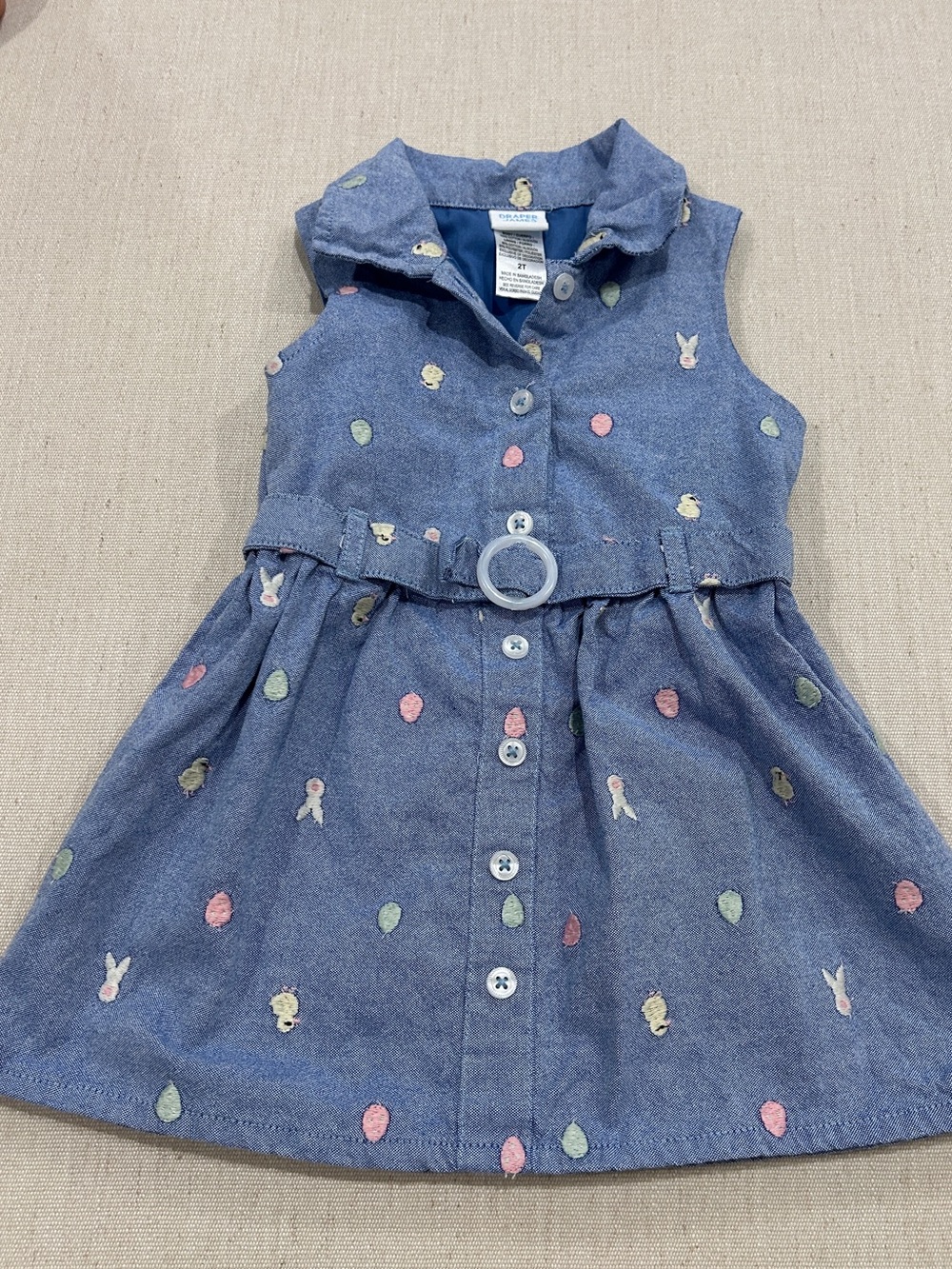 Draper James Blue Sleeveless Button-Front Kids Dress with Pastel Motifs
